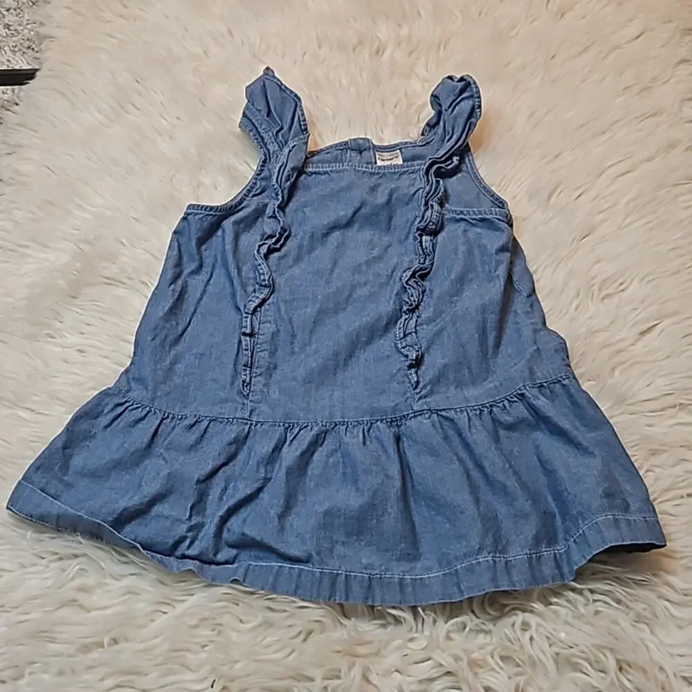 Carter's Girls Blue Chambray Sleeveless Peplum Tunic Shirt with Ruffles
